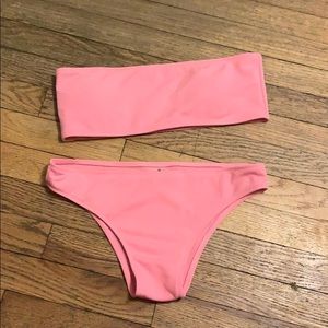 Pink bandeau cheeky bikini